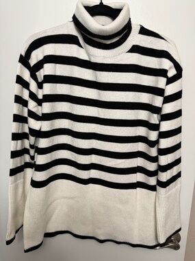 Women's striped turtleneck sweater long sleeve oversized - Size L